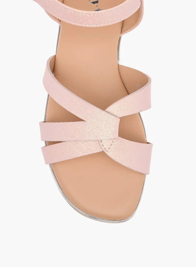 Little Missy Girls Textured Cross Strap Sandals With Hook And Loop Closure