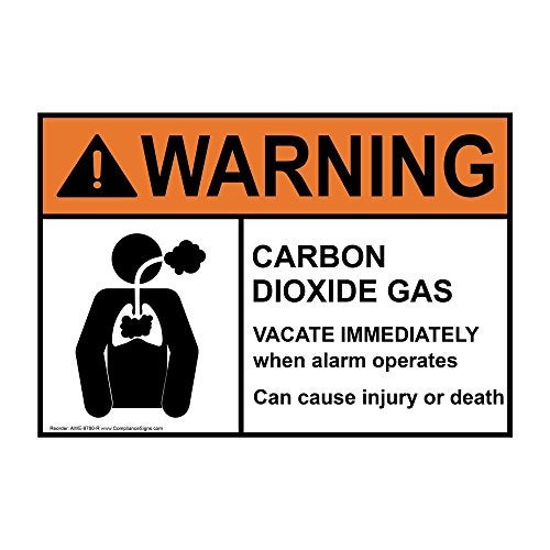 ComplianceSigns.com WARNING Carbon Dioxide Gas Vacate Immediately ANSI Label Decal, 10x7 inch Vinyl for Gases - Image 1