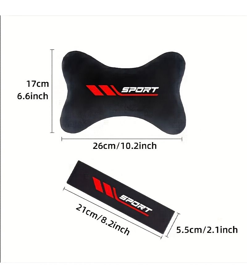 Black Sport Style Car Seat Belt Shoulder Protectors And Headrest Cushions Soft Plush - Image 2