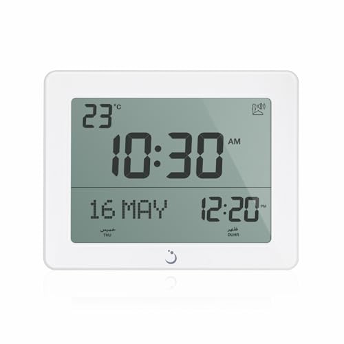ALFAJR Azan Clock CF-19 White - Automatic Athan Five Times in 5 Different Voices - Simplified Manual for USA Cities (Zoon) (White) - Image 1