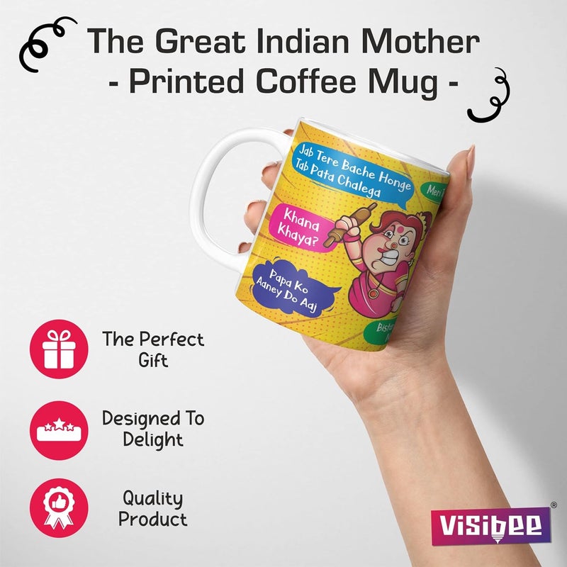 Visibee The Great Indian Mother Mug Mother Day Gift from Son Daughter Ceramic White Coffee Cup Unique Birthday Present for Mom 330 ml - Image 4