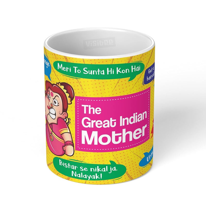 Visibee The Great Indian Mother Mug Mother Day Gift from Son Daughter Ceramic White Coffee Cup Unique Birthday Present for Mom 330 ml - Image 2
