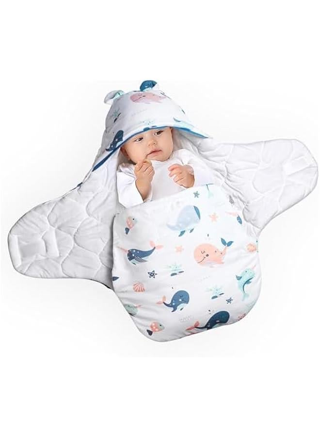 ميكسد قماط بغطاء راس من زوني بيبي، قماط ناعم للاطفال، كيس نوم لحديثي الولادة، بطانية اطفال قطنية جيدة التهوية بنسبة 100% للاولاد والبنات، حقيبة نوم لعمر 0-6 اشهر - Image 1
