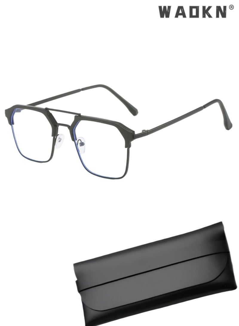 WAOKN Unisex  For Men & Women Double Bridge Photochromic Blue Light Blocking Glasses Blue Light Filter, Black Frame TAC HD Lens Eyeglasses, Reduces Eye Fatigue & Dryness，Prescription Friendly Browline Computer Glasses for Office Gaming Daily Wear - Image 1
