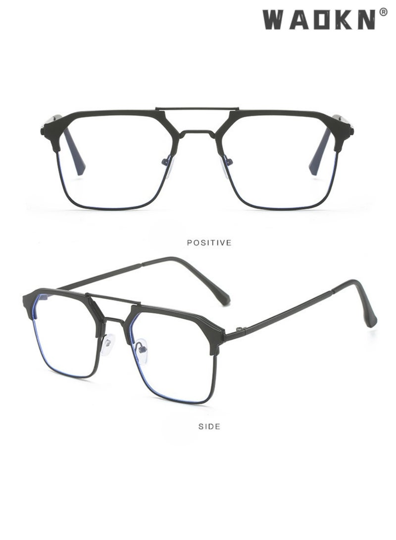WAOKN Unisex  For Men & Women Double Bridge Photochromic Blue Light Blocking Glasses Blue Light Filter, Black Frame TAC HD Lens Eyeglasses, Reduces Eye Fatigue & Dryness，Prescription Friendly Browline Computer Glasses for Office Gaming Daily Wear - Image 4