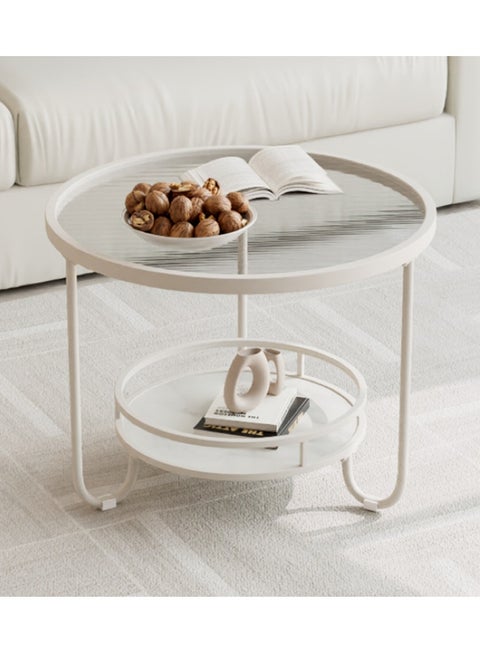 Glass Coffee Table Small Tea Table 2 Tier Round End Table with Open Storage Shelf  Modern Sofa Side Table for Home Office