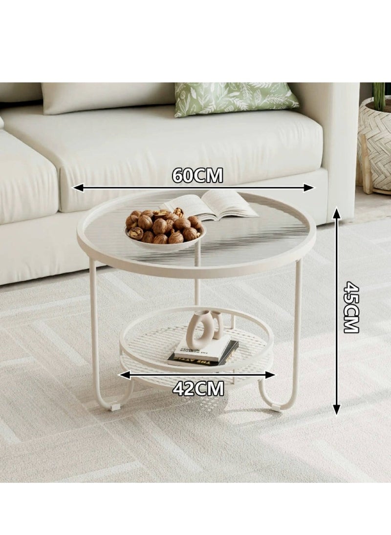 Glass Coffee Table Small Tea Table 2 Tier Round End Table with Open Storage Shelf  Modern Sofa Side Table for Home Office