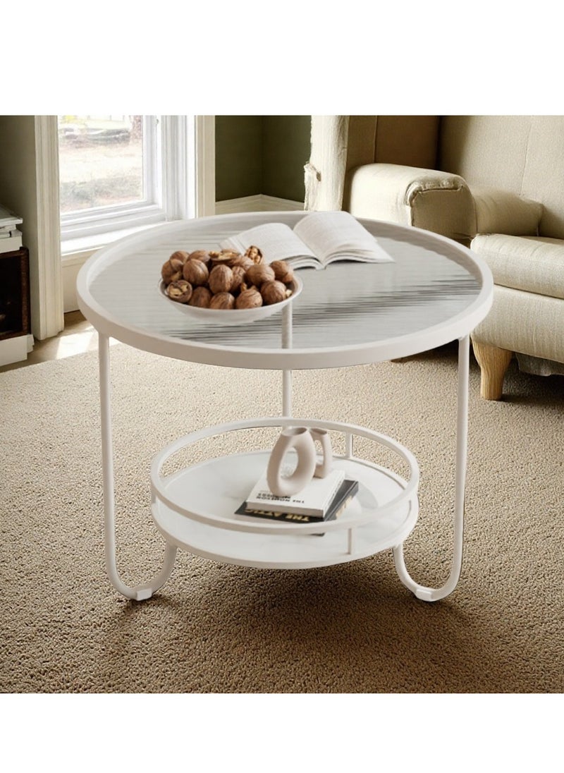 Glass Coffee Table Small Tea Table 2 Tier Round End Table with Open Storage Shelf  Modern Sofa Side Table for Home Office