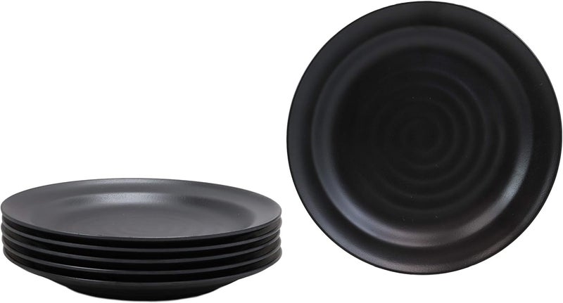 Ebros Gift Ebros Contemporary Tao Swirl Design Round 975 Diameter Matte Black Jade Melamine Large Dinner Plates Pack Of 6 Set For Home Kitchen Modern Dining Restaurant Supply - Image 1