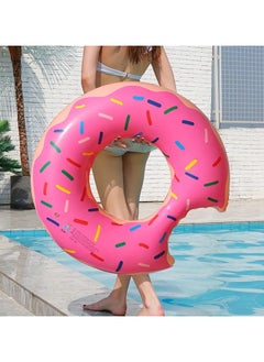Goolsky 1pc Thickened Inflatable Donut Swimming Ring - Pink Printed - Floating Ring For Maximum Comfort And Fun  - Image 2