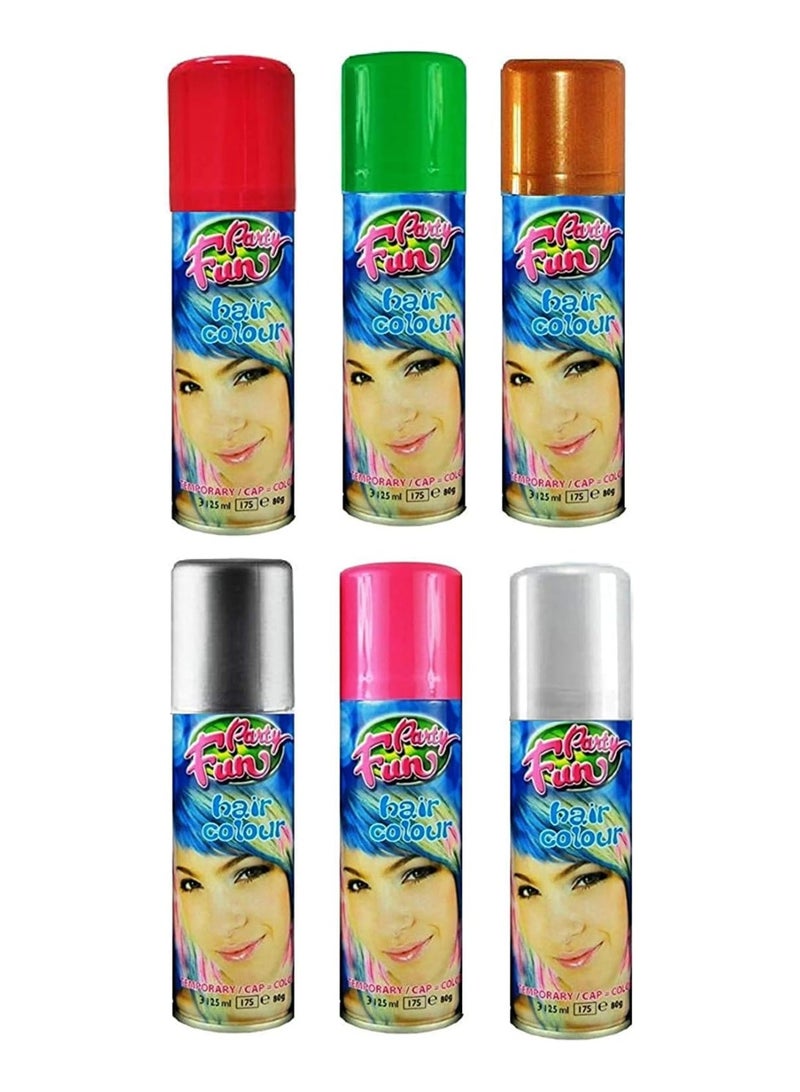بارتي فن بخاخ ملون للشعر ستة قطع بألوان مختلفة