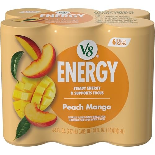 V8 Energy Peach Mango Energy Drink 8 fl oz Can 6 Pack - Image 1