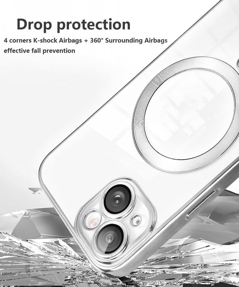 VONZEE Thermoplastic Polyurethane Electroplating Transparent Clear Logo Cover TPU Case For iPhone 15 Case 6.1 Inch,For Magsafe,Full Body&Individual Camera Protection For Each Lens For Unisex(Silver) - Image 2