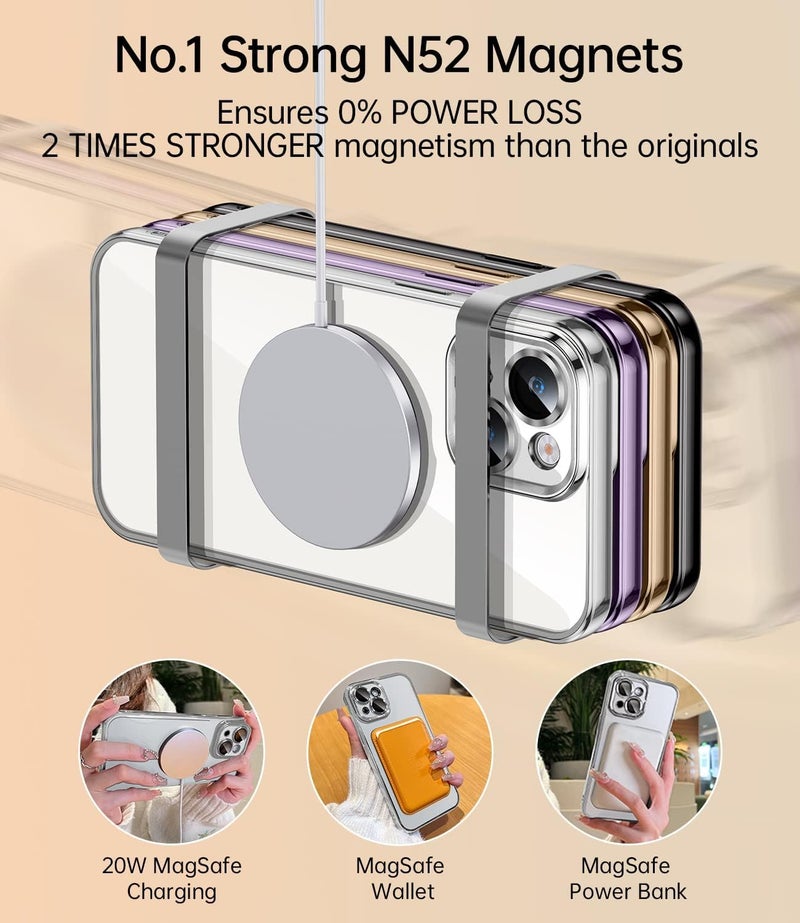 VONZEE Thermoplastic Polyurethane Electroplating Transparent Clear Logo Cover TPU Case For iPhone 15 Case 6.1 Inch,For Magsafe,Full Body&Individual Camera Protection For Each Lens For Unisex(Silver) - Image 3