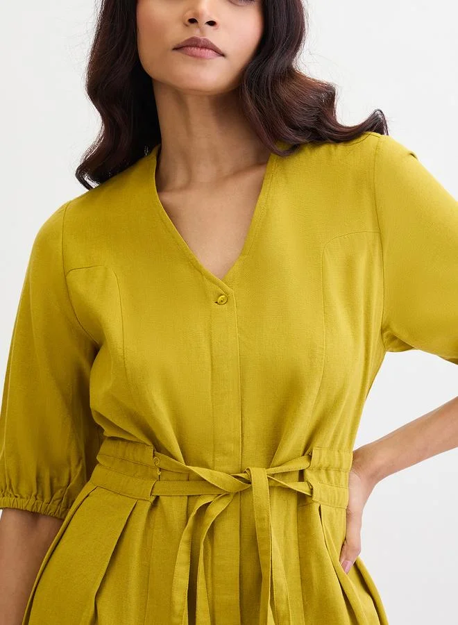 Femmella  Citrine Green Cotton Linen Maxi Dress for Women | Best Price UAE