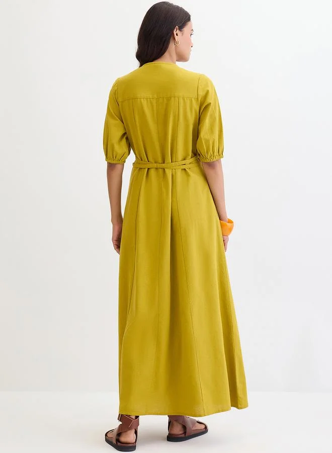 Femmella  Citrine Green Cotton Linen Maxi Dress for Women | Best Price UAE