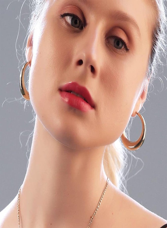 WOWORAMA Big Chunky Gold Hoop Earrings for Women 40mm Large Stainless Steel Hoop Earrings Lightweight Thick Hollow Hoop Earrings - Gold 40mm Hoops - Image 2