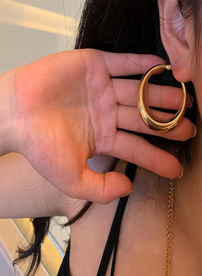 WOWORAMA Big Chunky Gold Hoop Earrings for Women 40mm Large Stainless Steel Hoop Earrings Lightweight Thick Hollow Hoop Earrings - Gold 40mm Hoops - Image 3
