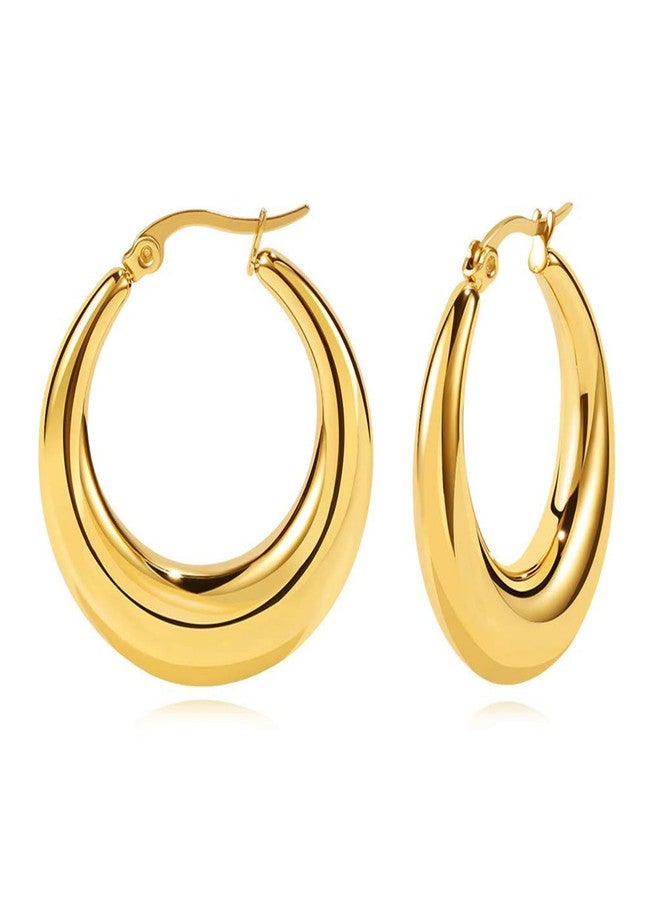 WOWORAMA Big Chunky Gold Hoop Earrings for Women 40mm Large Stainless Steel Hoop Earrings Lightweight Thick Hollow Hoop Earrings - Gold 40mm Hoops - Image 1