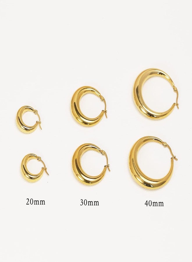 WOWORAMA Big Chunky Gold Hoop Earrings for Women 40mm Large Stainless Steel Hoop Earrings Lightweight Thick Hollow Hoop Earrings - Gold 40mm Hoops - Image 5