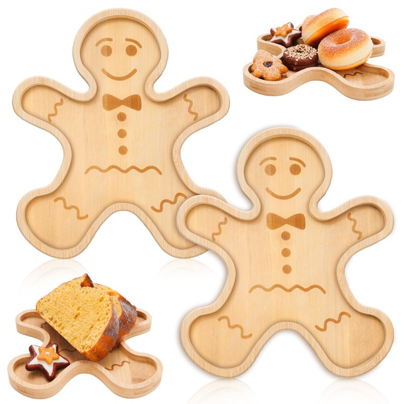 Whaline 2Pcs Christmas Charcuterie Board Gingerbread Man Serving Trays Xmas Wood Appetizer Boards Snacks Serving Platters for Home Party Supplies 84 x 73 x 06 in