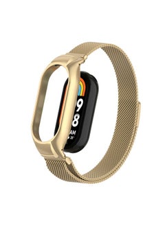 Replacement Strap For Xiaomi Mi Band 8 Integrated Metal Case + Milanese Magnetic Watch Band Retro Gold