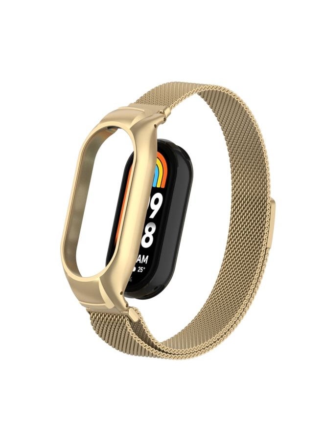 Generic - Replacement Strap For Xiaomi Mi Band 8 Integrated Metal Case + Milanese Magnetic Watch Band Retro Gold - Image 1
