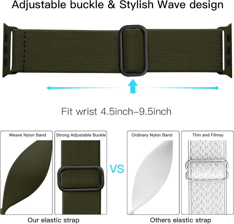 Lerobo Braided Band Compatible with Apple Watch Series 11 10 9 8 7 46mm 45mm 41mm Ultra SE 3 2 1 49mm Series 6 5 4 3 44mm 40mm 38mm 42mm Men iWatch Bands Women Stretchy Nylon Solo Loop Sport Strap - Image 3