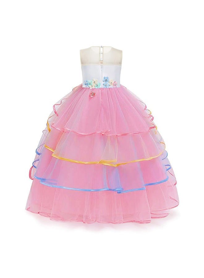 Yipkorra Unicorn Dress for Girls Unicorn Costume Pageant Princess Party Birthday Long Gown with Unicorn Headband & Necklace (Pink, 160 9-10 Years) - Image 3