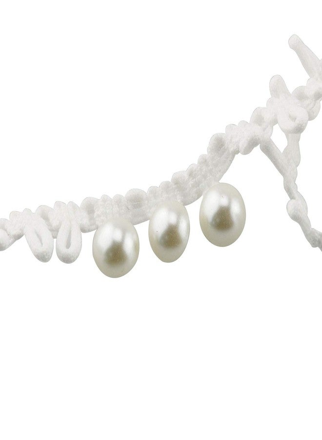 تيج حلقات أزرار مطاطية بيضاء بحواف دانتيل من تيغ، بطول 42 قدمًا، مثالية للخياطة والحرف اليدوية، وفساتين الزفاف، والديكورات المنزلية. - Image 4