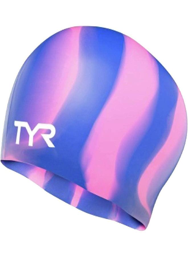 TYR Mens Long Hair Silicone Swim Cap, Purple/Pink - Image 3