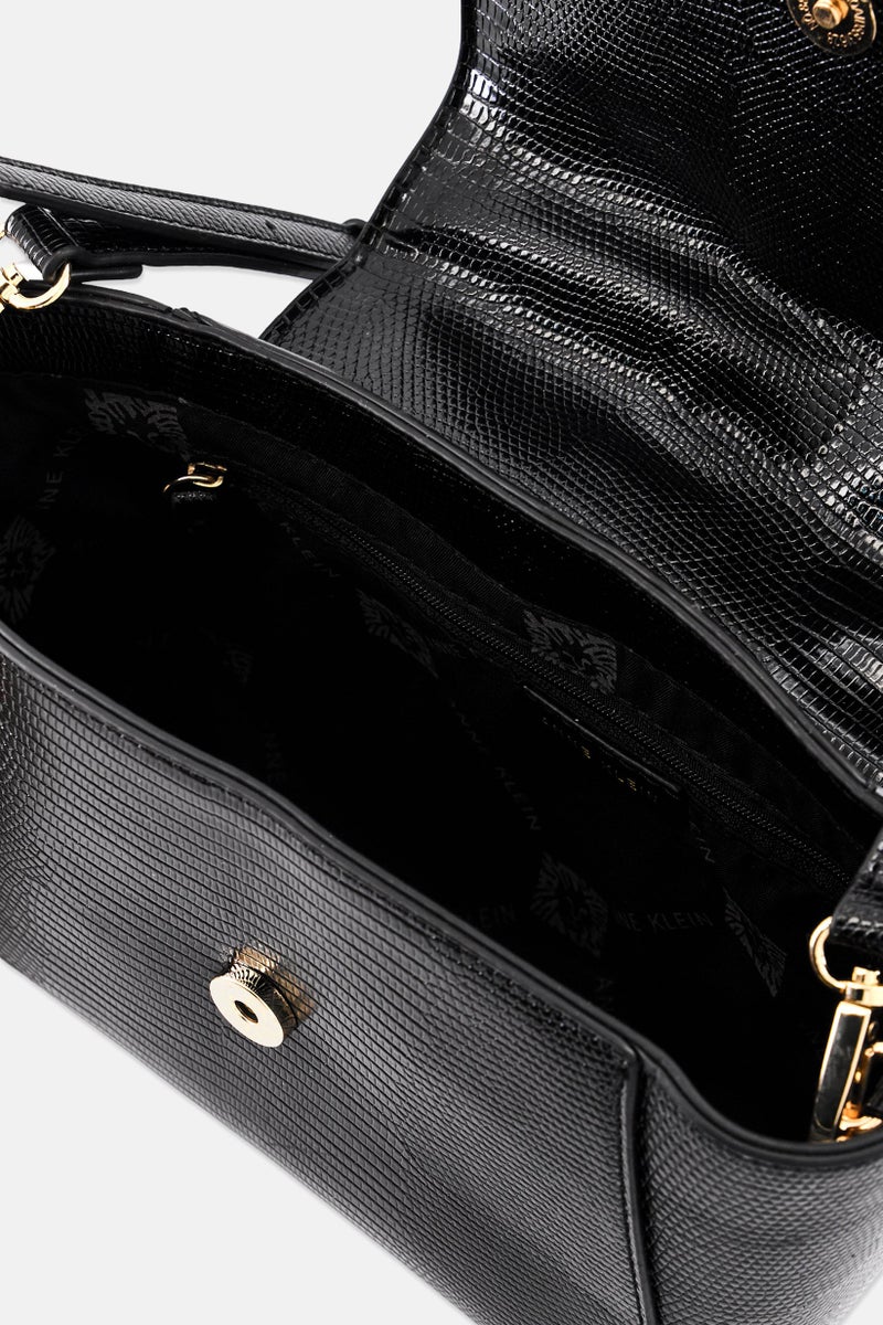 ANNE KLEIN حقيبة ساتشيل منسوجة للنساء، سوداء - Image 3