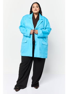 Lola May Women Plus Size Solid Semi-Formal Blazer, Turquoise  - Image 2