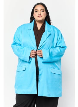 Lola May Women Plus Size Solid Semi-Formal Blazer, Turquoise  - Image 1