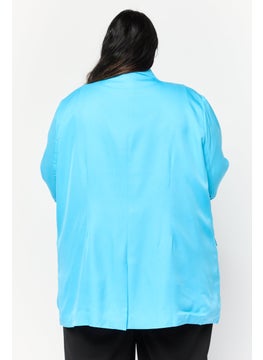 Lola May Women Plus Size Solid Semi-Formal Blazer, Turquoise  - Image 3