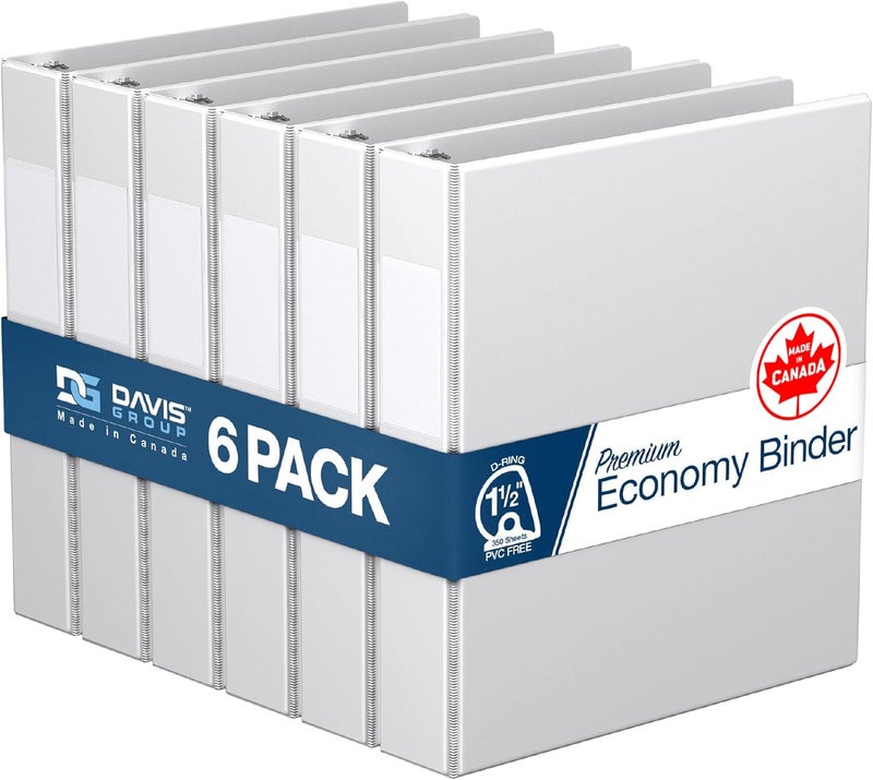 Davis Group Premium Economy 6-Pack 3-Ring Binders for School or Office, D-Ring Binders, 1.5 Inch, White - Image 1