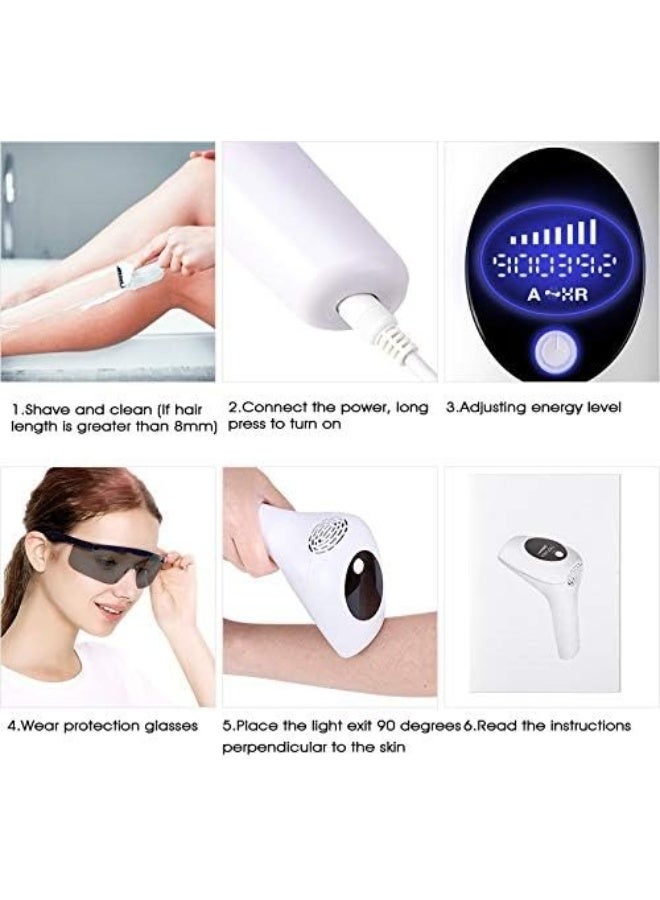 جهاز إزالة الشعر بتقنية IPL صغير الحجم مع 900,000 ومضة - 8 مستويات طاقة - شاشة LCD - جهاز ليزر لإزالة الشعر من الوجه والجسم والساقين والإبطين للاستخدام المنزلي - Image 3