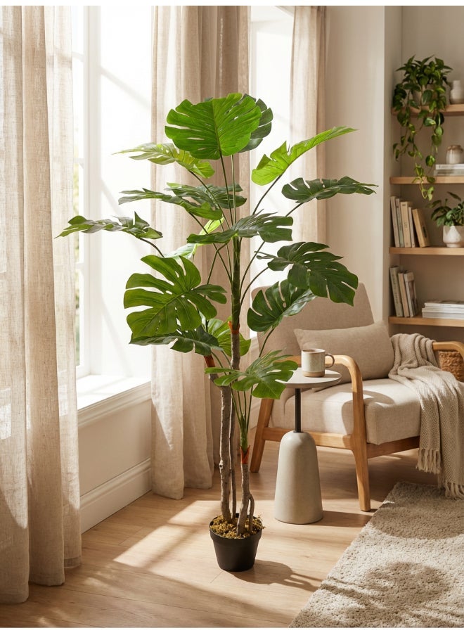 Noon East Monstera 155cm (5 ft) Tall Artificial Tree with Pot | Floor Plant with Lifelike Design & Texture - Green | Decorative Natural Texture Tree for Home, Living Room, Study & Office spaces - Image 1