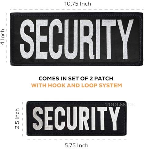TOOLSSIDE 2 Pack Security Patches Hook and Loop System - Security Patches for Uniforms with Embroidered Letters - One Small and One Large Security Patch - Security Patch for Vest or Jacket 10.75" x 4" - Image 4