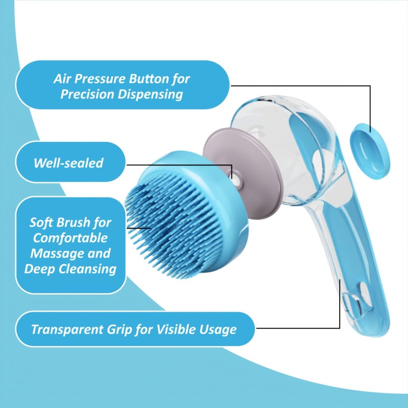 Pet Grooming Combo Set 2-In-1 Dog Bath Brush With Shampoo Dispenser Quick-Dry Microfiber Towel Blue Brush Gray Towel Gentle Cleaning Shedding Control Kit For Long Short Hair Cats Dogs - Image 3