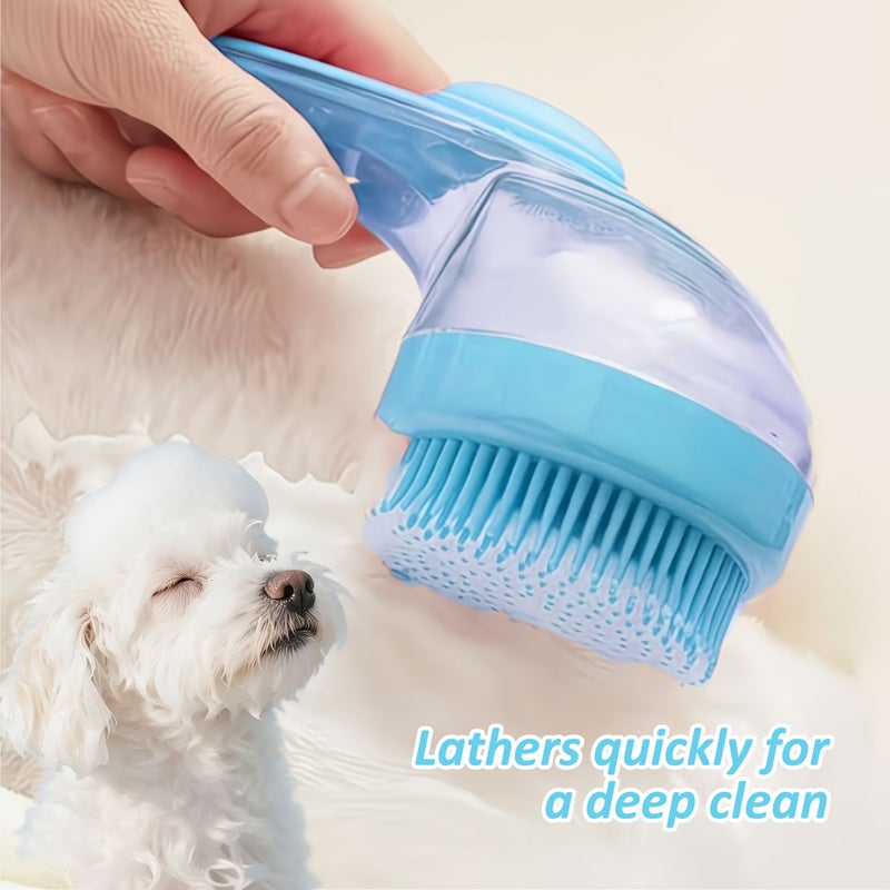 Pet Grooming Combo Set 2-In-1 Dog Bath Brush With Shampoo Dispenser Quick-Dry Microfiber Towel Blue Brush Gray Towel Gentle Cleaning Shedding Control Kit For Long Short Hair Cats Dogs - Image 4