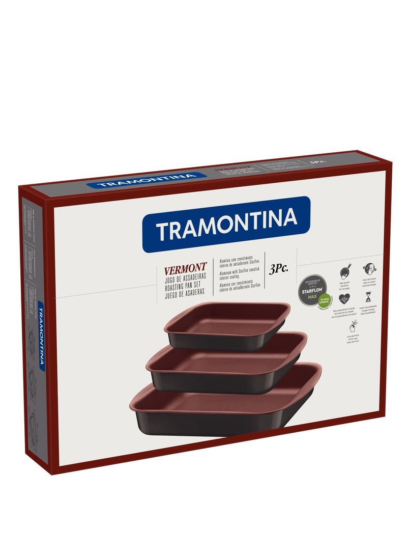 TRAMONTINA طقم صواني مشوية من الألمنيوم الجرافيتي 3 قطع مع الداخل النحاسي ستارفلون ماكس طلاء غير لاصق خالي من مادة PFOA  - Image 3