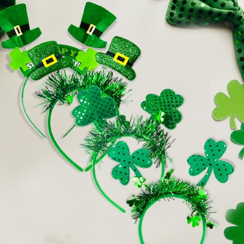 RUPOFUZA St. Patrick's Day Headbands, Green Shamrock Clover Hats Headband Boppers 4Pcs Hair Accessories Saint Patricks Day Irish Headwear St. Patrick's Day Party Supplies for Women Men - Image 2