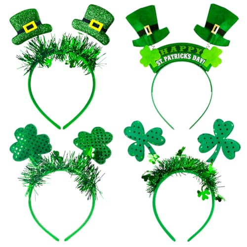 RUPOFUZA St. Patrick's Day Headbands, Green Shamrock Clover Hats Headband Boppers 4Pcs Hair Accessories Saint Patricks Day Irish Headwear St. Patrick's Day Party Supplies for Women Men - Image 1