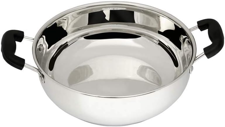 Yopple Stainless Steel NonStick Deep Kadai Wok 4000ml Heavy Base Frying Cooking Pot Induction Bottom Stockpot ExtraLarge Stewpot with Handles MultiPurpose Kitchen Cookware - Image 1