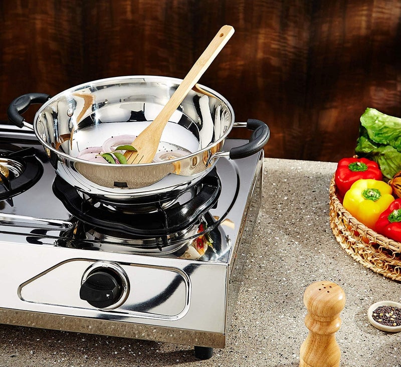 Yopple Stainless Steel NonStick Deep Kadai Wok 4000ml Heavy Base Frying Cooking Pot Induction Bottom Stockpot ExtraLarge Stewpot with Handles MultiPurpose Kitchen Cookware - Image 3