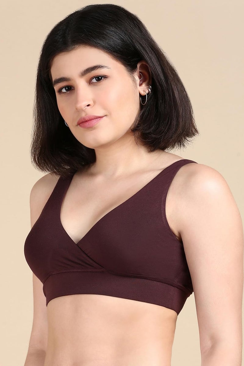 Circus &Circus Maternity Bra | Nursing Bra for Women | Pull Down Feeding Bra | Non Padded Bra for Women Slip On | Tencel Micromodal | Umber, XL - Image 3