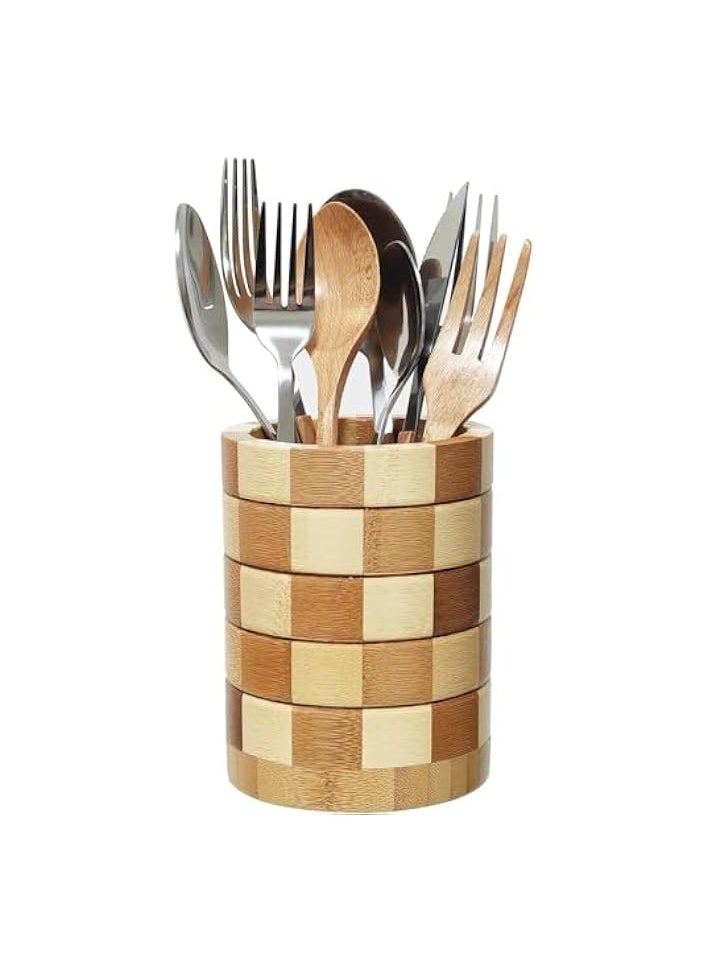 erorex - Bamboo Utensil Holder, Cutlery Organizer, Kitchen Countertop Silverware Storage Rack, Wooden Utensil Caddy for Cooking Tools - Image 1