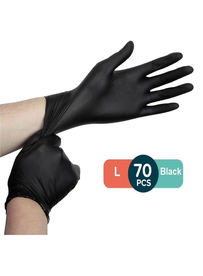 Black Disposable Vinyl Powder Free Gloves For Multi Purpose Uses  Large Size  70 Pcs - Image 1