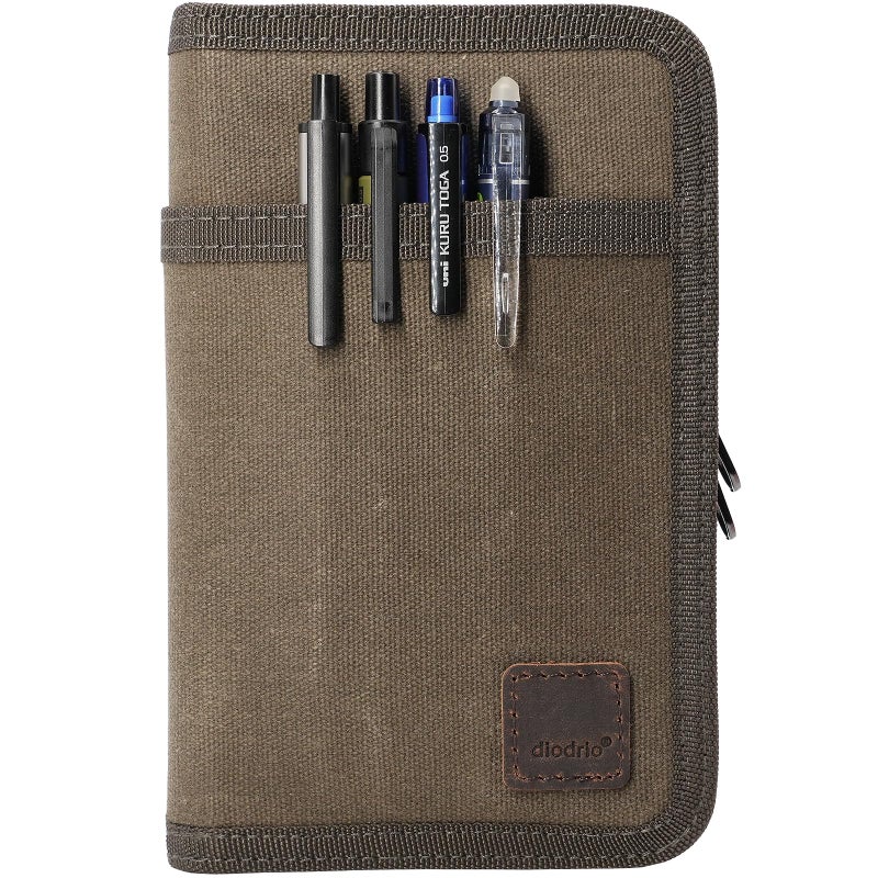 diodrio Field Notes Notebooks Cover for 3.3 x 5.5 Pocket Notebook Journal with Pen Holder, Water Resistant Zipper Cover for 3.5 x 5.5 Field Journal Planner Sketchbook, Waxed Canvas, Olive. - Image 1
